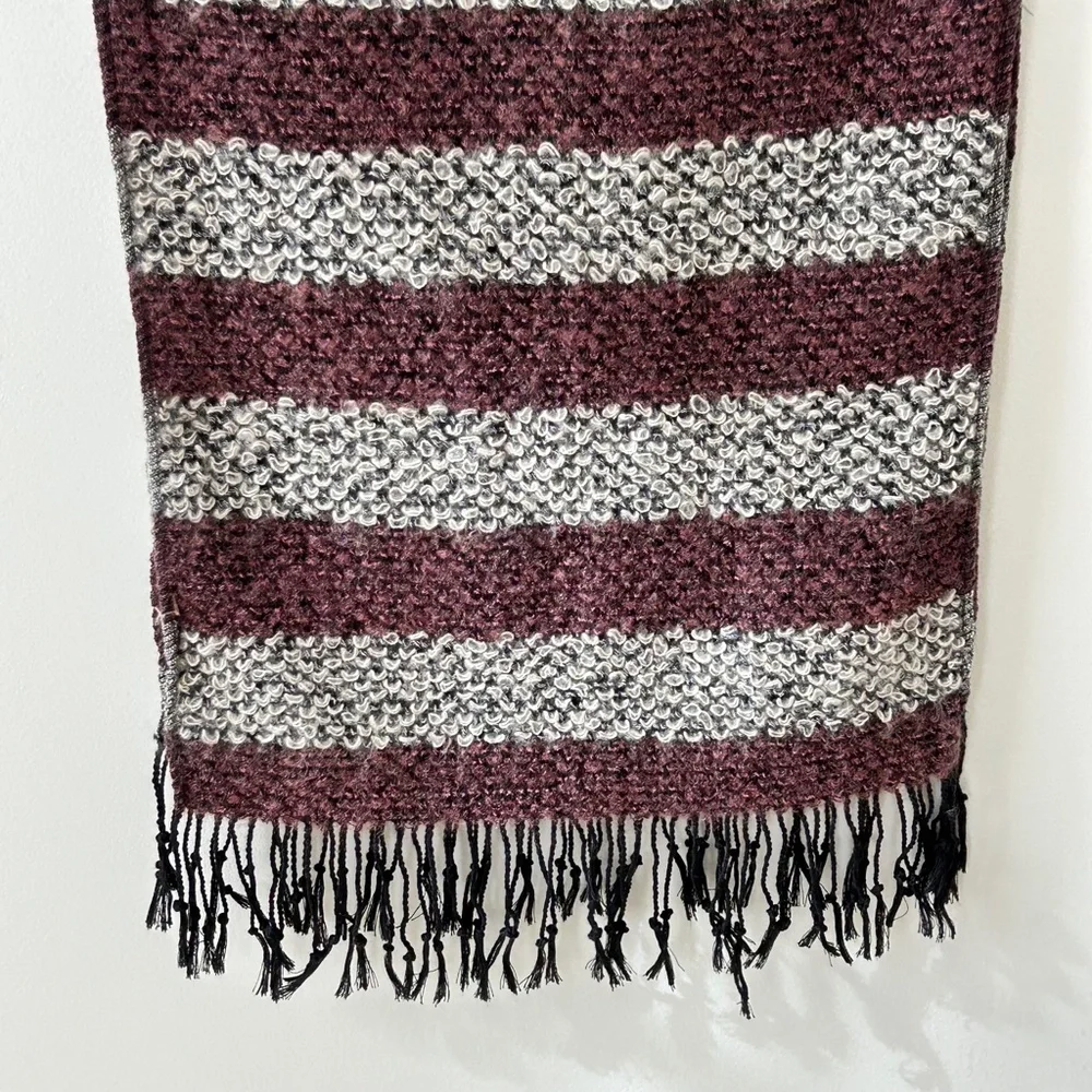 Purple Gray Fuzzy Boucle Wool Fringe Scarf